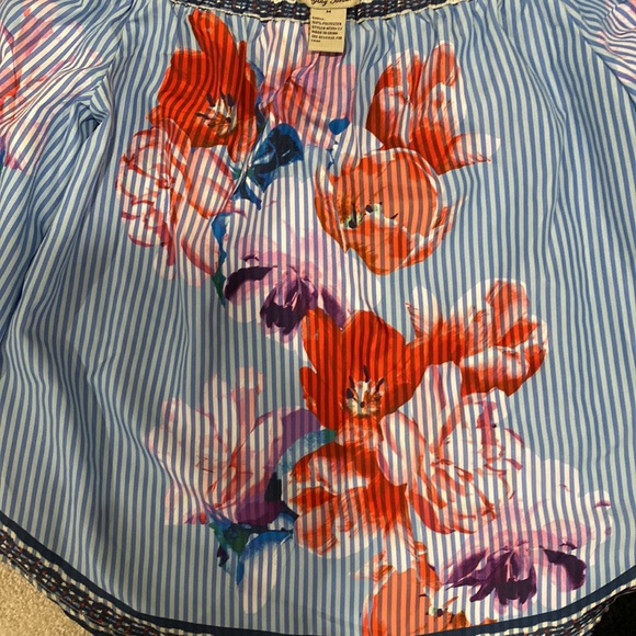 Off the shoulder blue and white stripe top with red and pink flowers - Picture 3 of 3